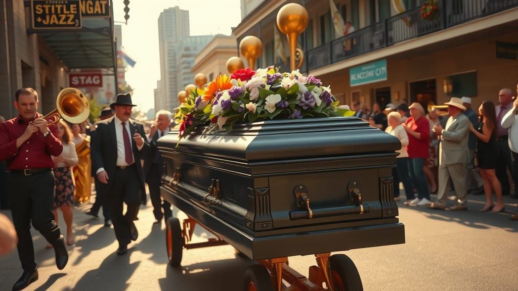 New Orleans Jazz Funeral Procession in Summer Sunlight