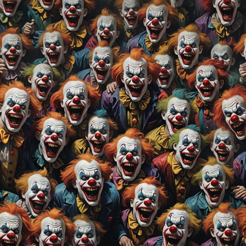 Hyperrealistic Rage Clowns in Impressionist Style