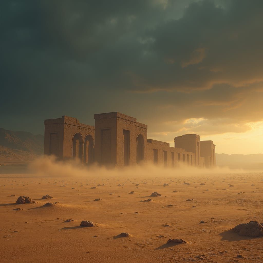 Barren Desert Ruins at Sunset