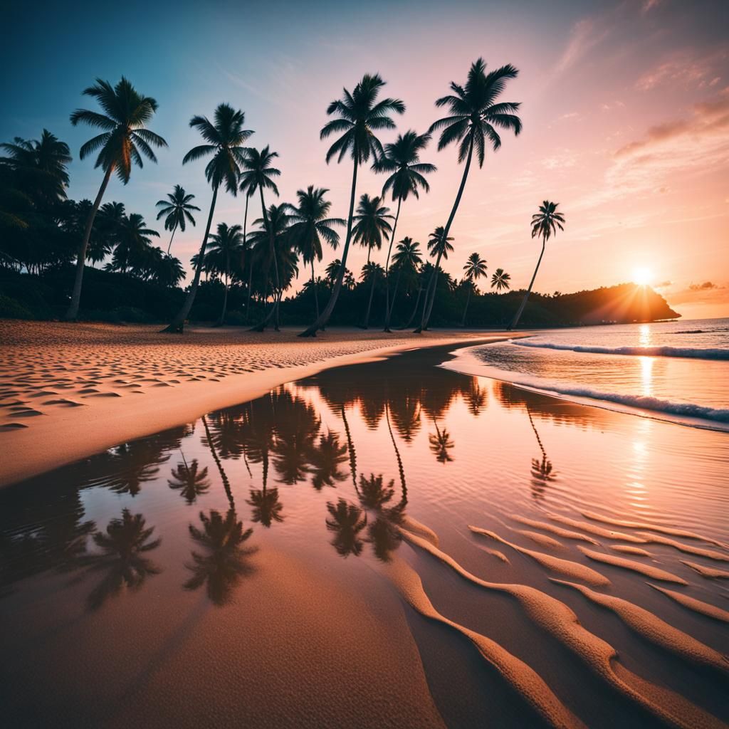 Tropical Beach Sunset: Wide-Angle Paradise