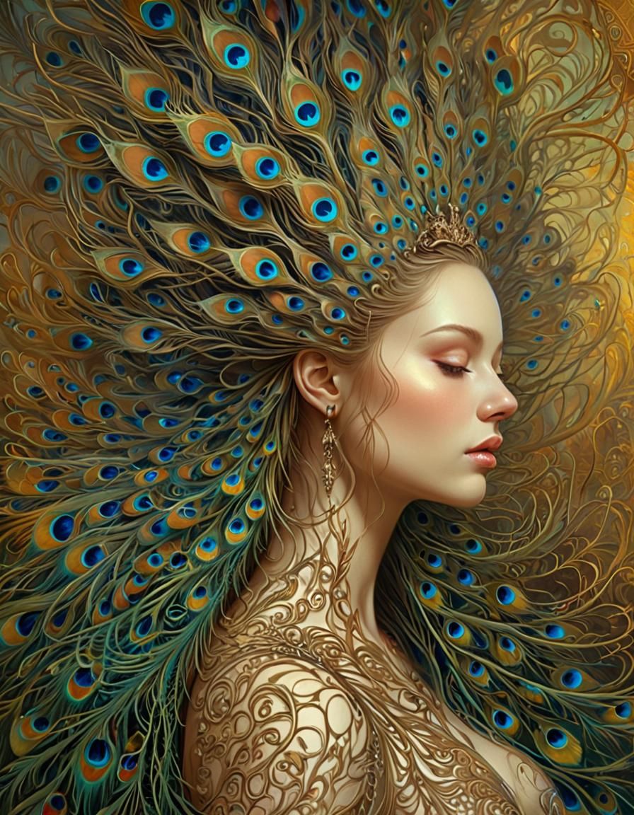 Peacock Goddess with Intricate Fractal Details