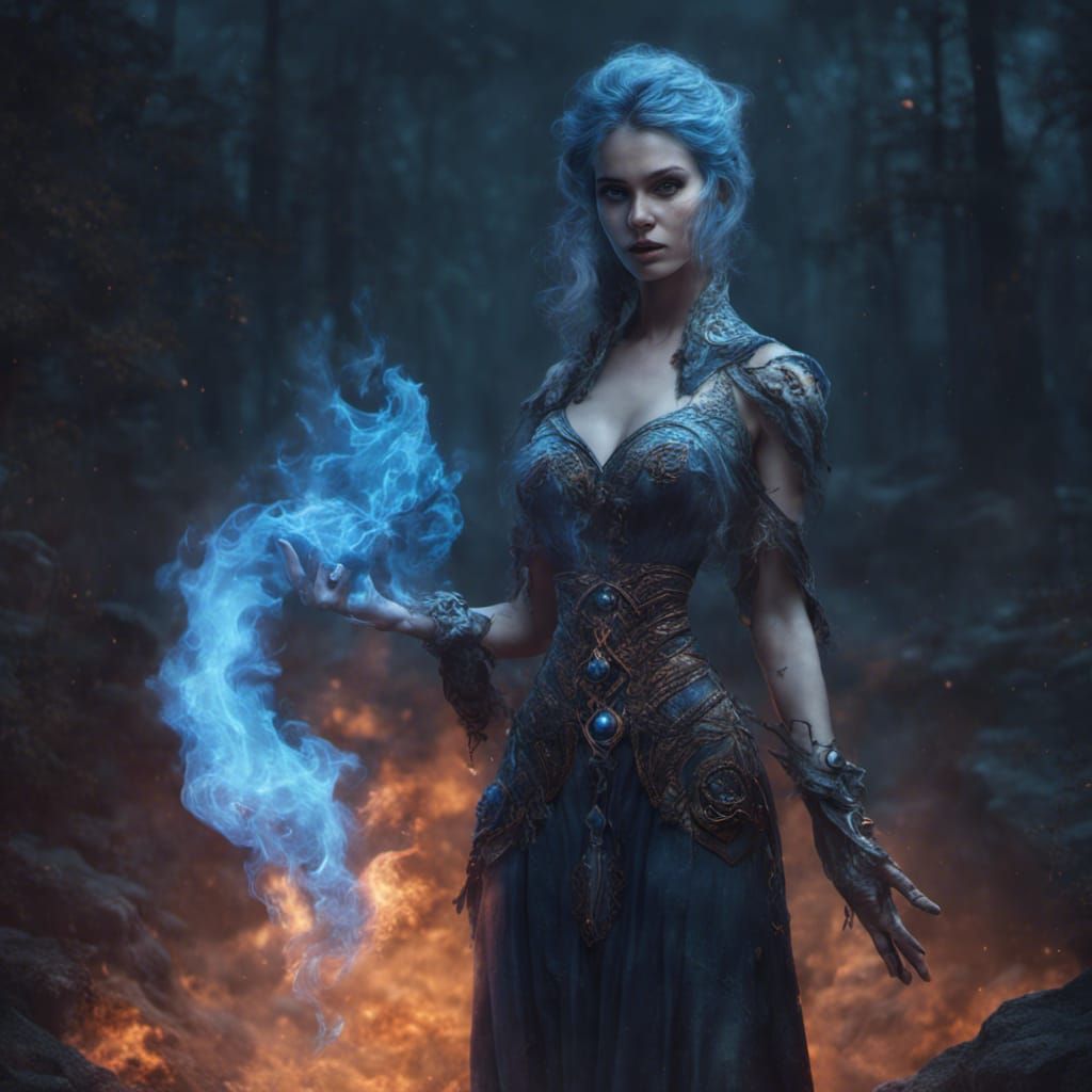 Fantasy Magic User with Ghostly Flame