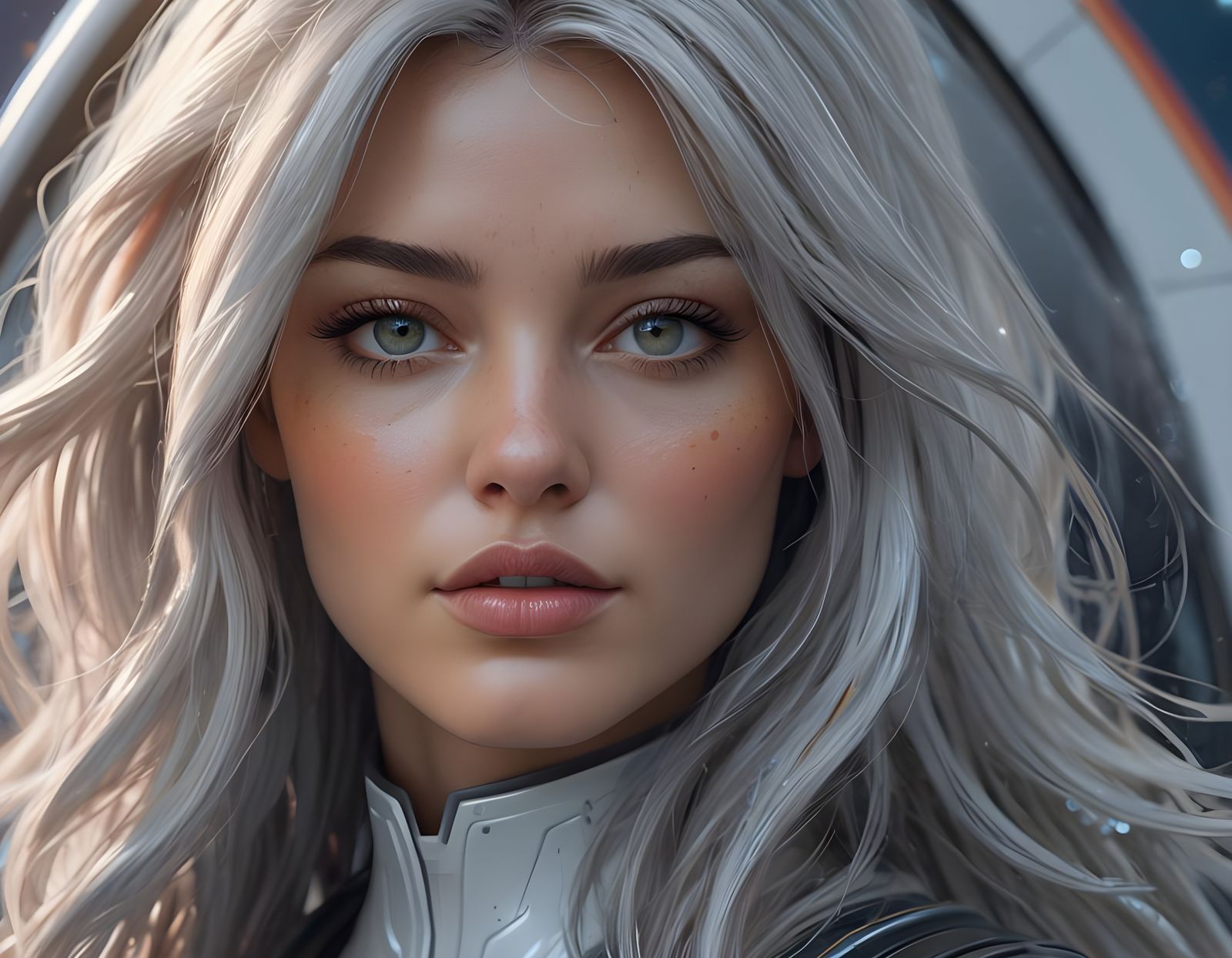 Sci-Fi Female Near Spaceship in Digital Painting Style