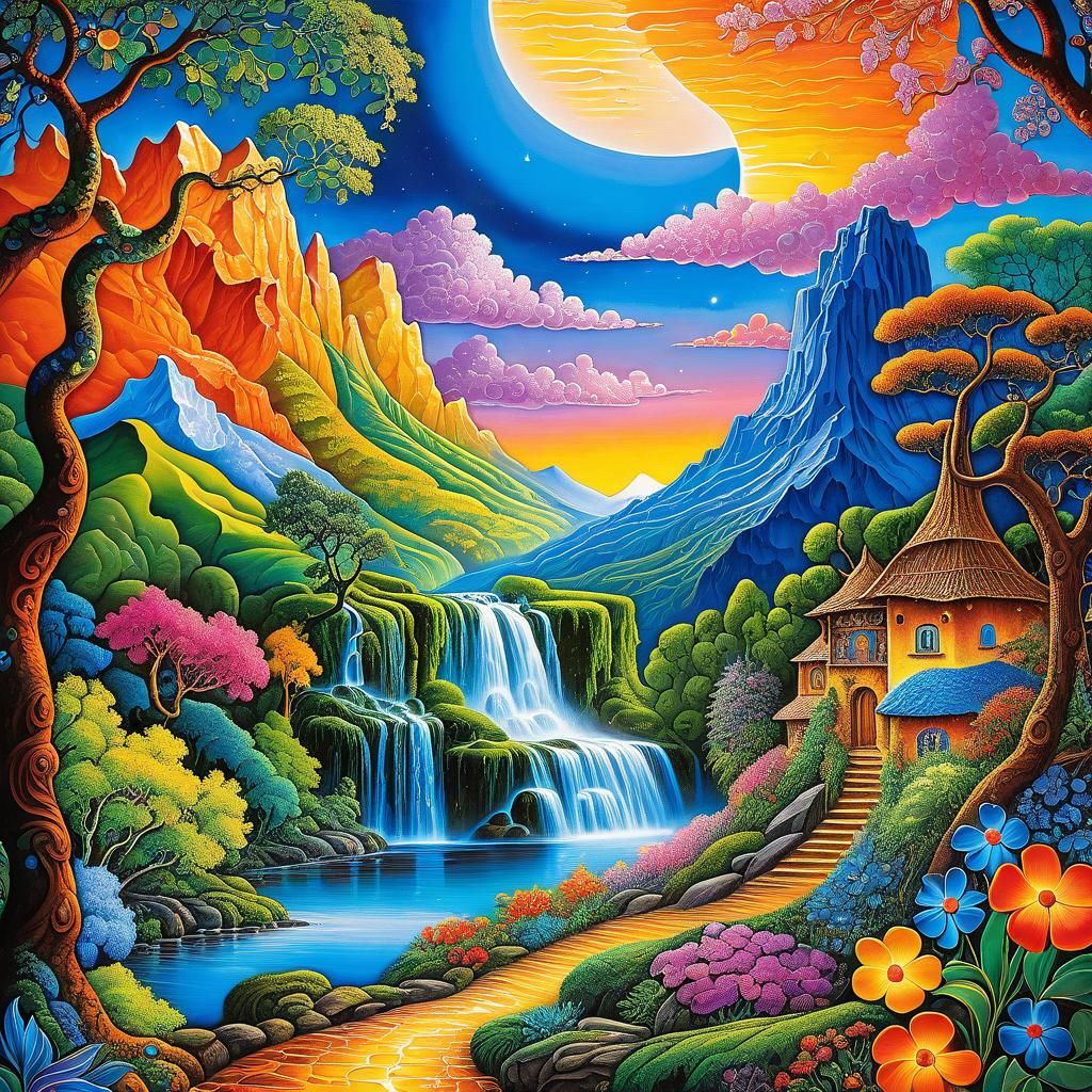 Surreal Dreamlike Landscape Gouache Painting