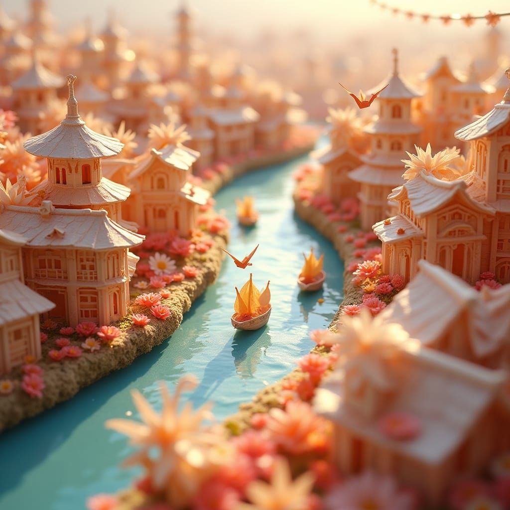 Origami Flower City: Bird's-Eye View in Paper Art