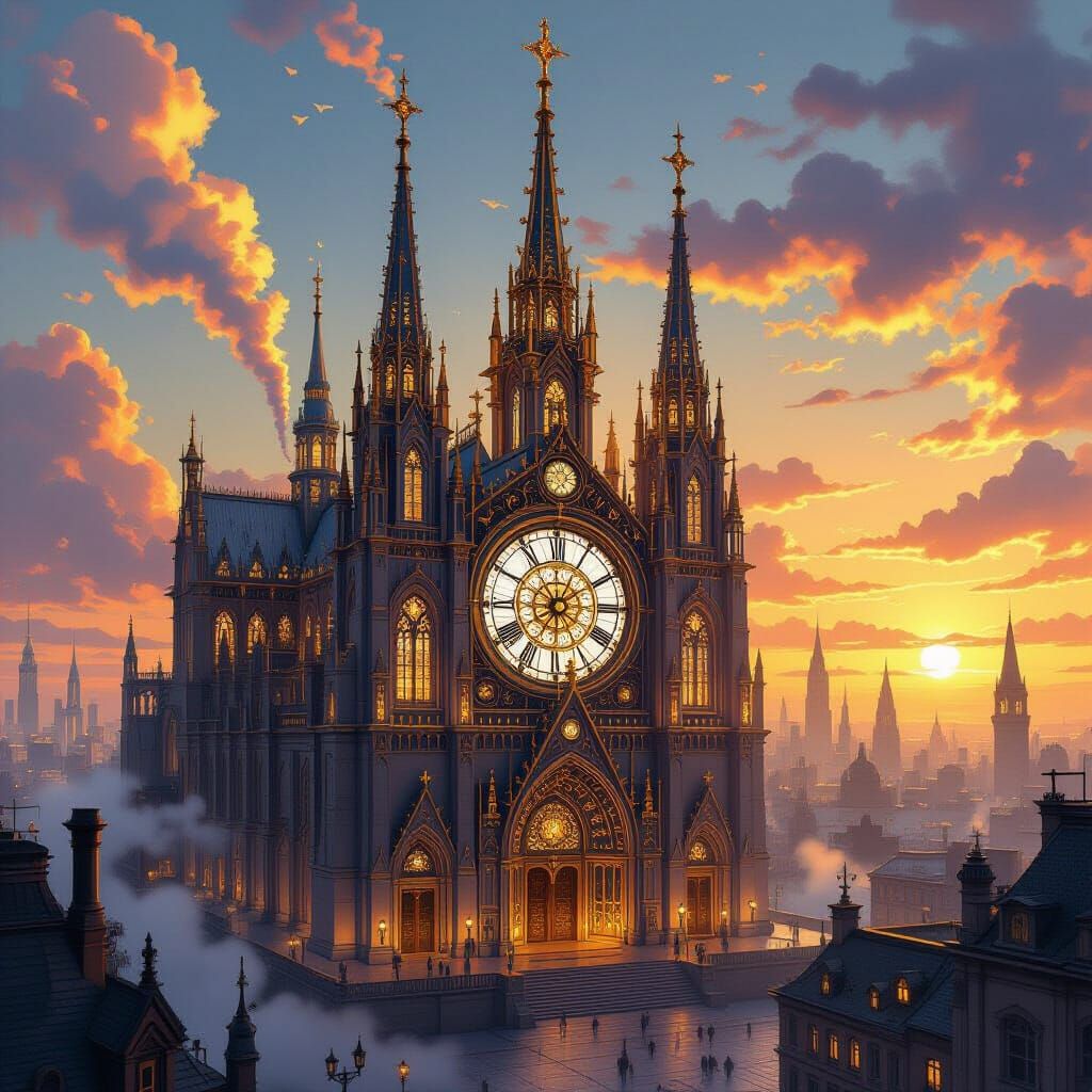 Steampunk Cathedral in Metropolis of Gears and Steam