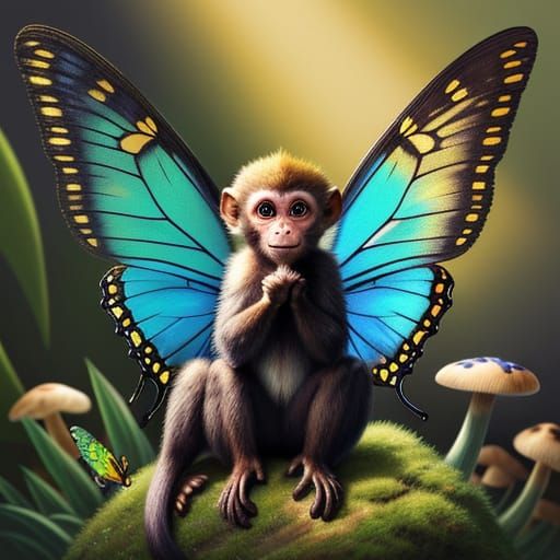Baby Monkey with Butterfly Wings: Fantasy Illustration