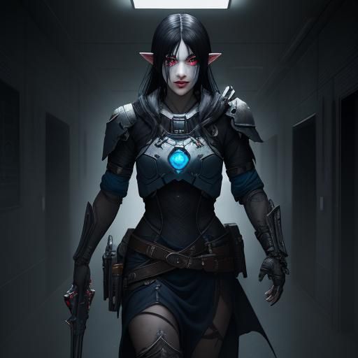 Ethereal Blue Girl in Dark Hallway: 3D Game Art