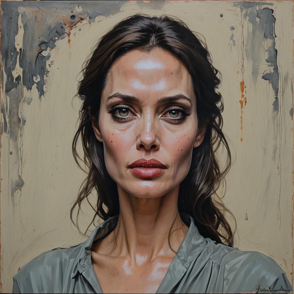 Angelina Jolie's Intense Kubrick Stare as Oil Painting