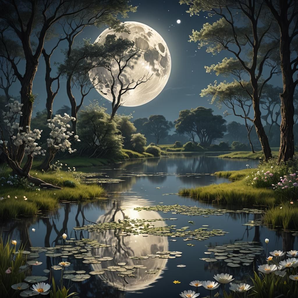 Magical Summer Night: Full Moon Over Water