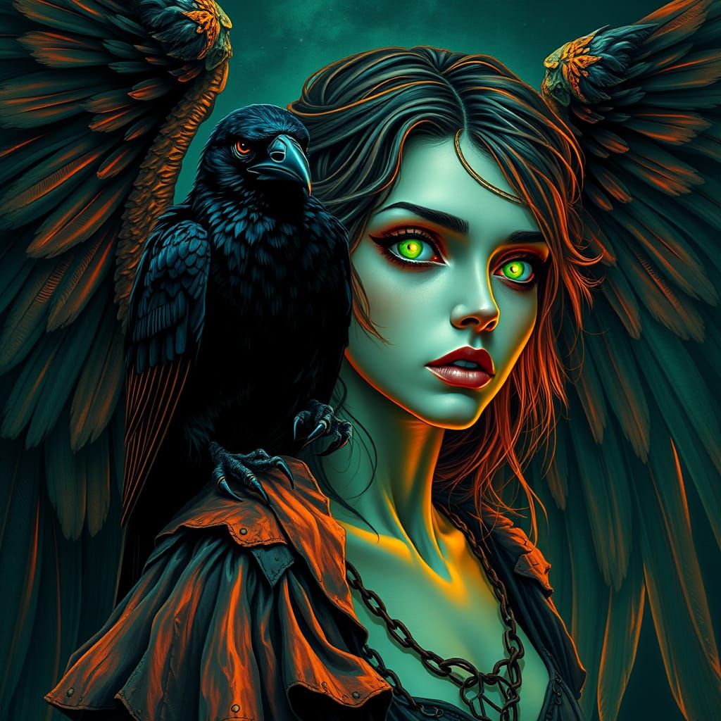 Dark Angel Portrait in Heavy Metal Surrealism
