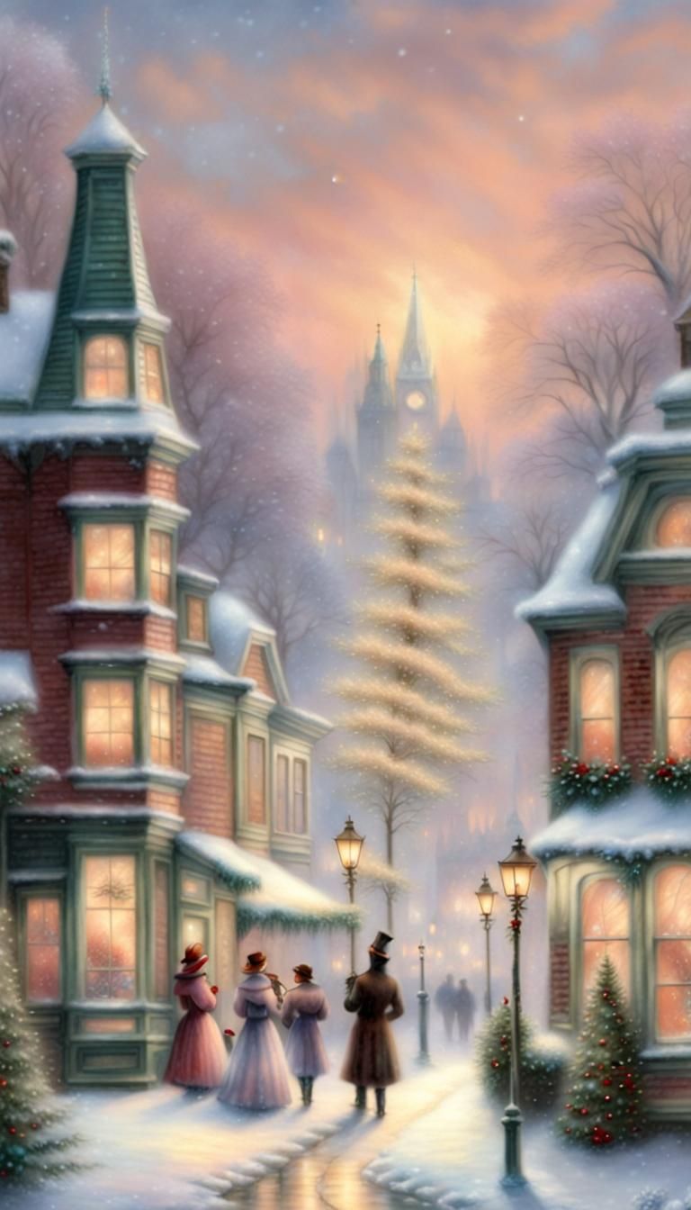 Victorian Christmas Town Square in Winter Fantasy