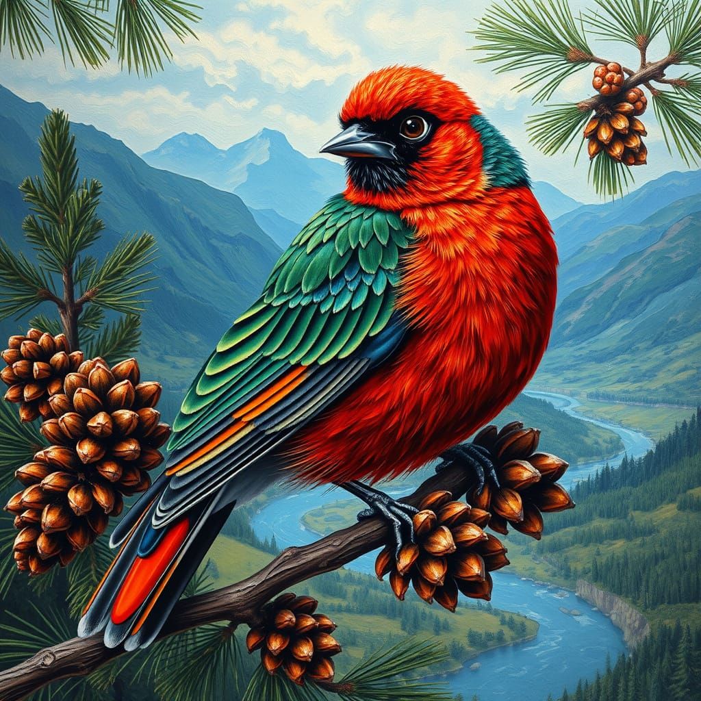 Bunting Bird in Surrealist Oil Painting Style