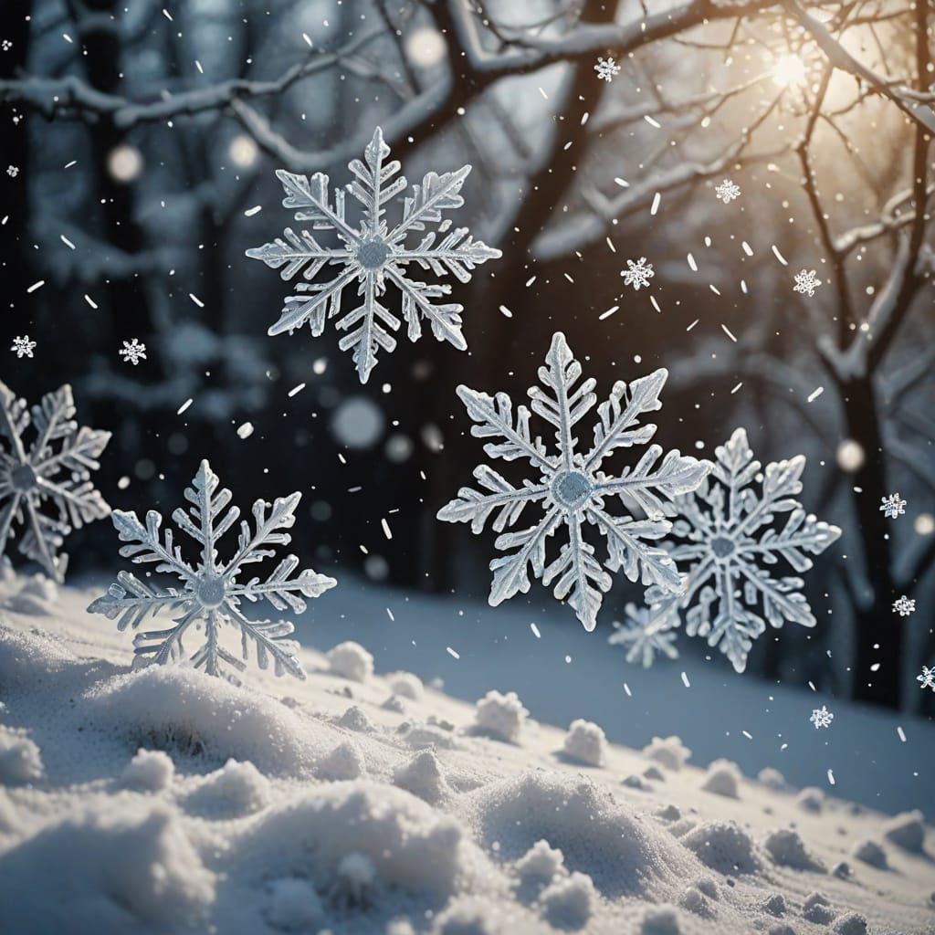 Dreamy Snowfall with Unique, Glowing Flakes
