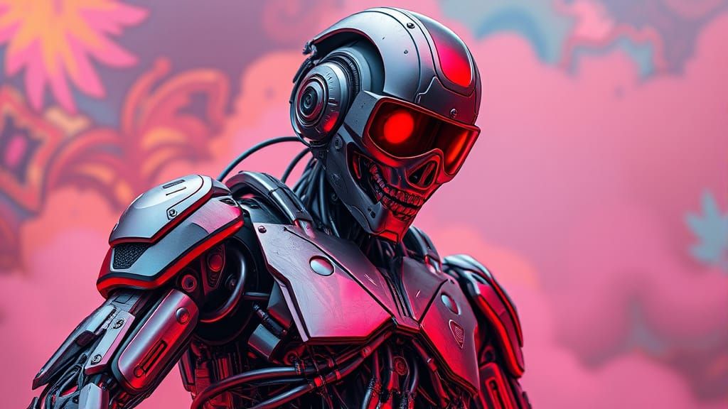 Melting Cyborg with Vibrant Colors, Detailed 8K Render