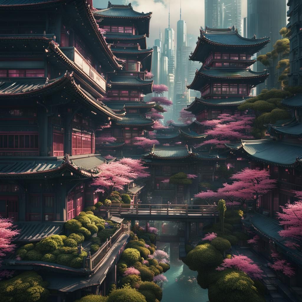 Utopian Futurepunk Neo-Tokyo Garden City