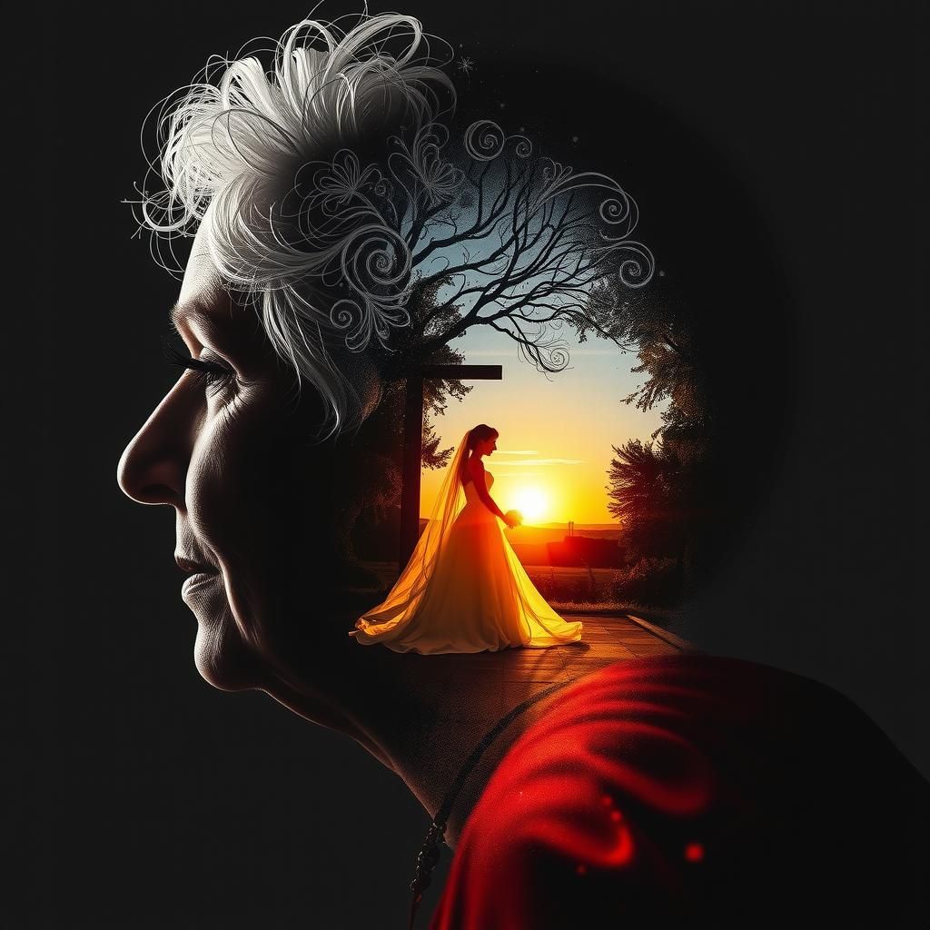 Double Exposure: Bride in Chapel at Sunset