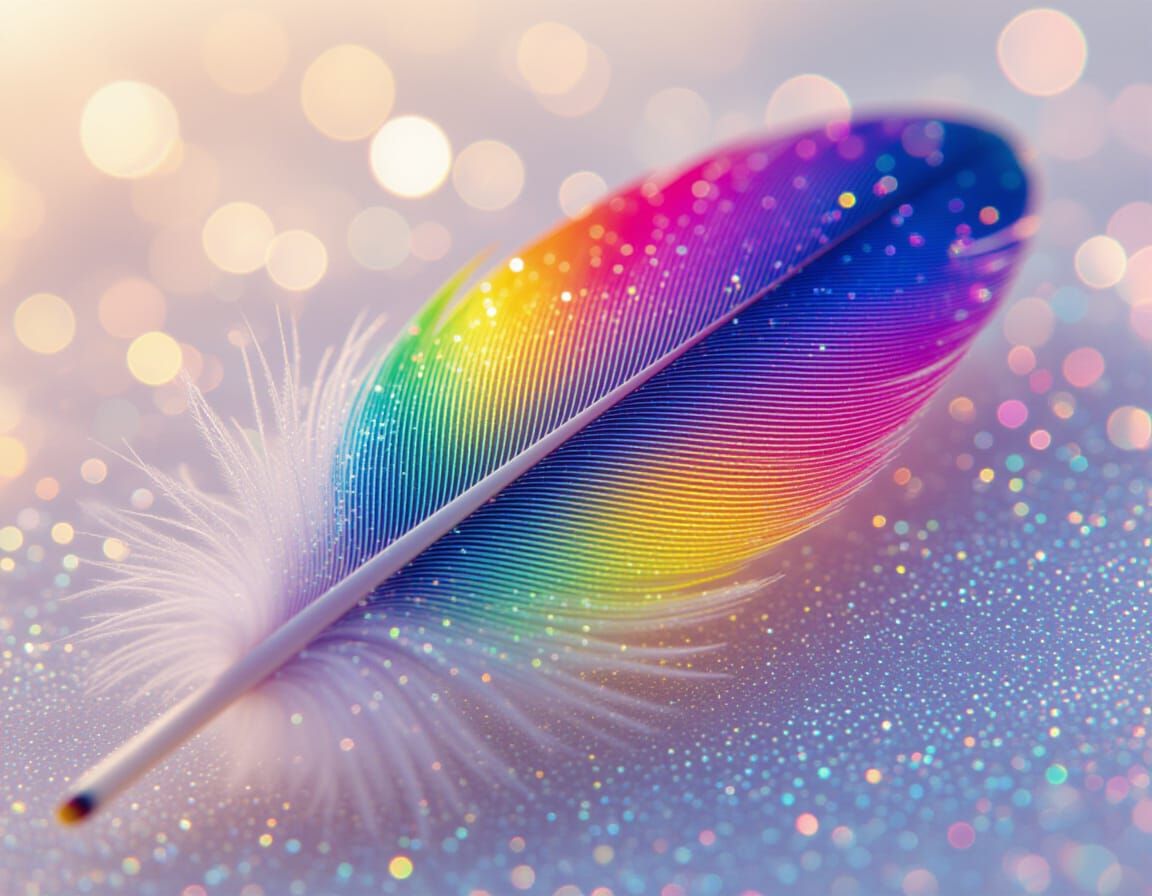 Rainbow Glitter Feather Macro Photo
