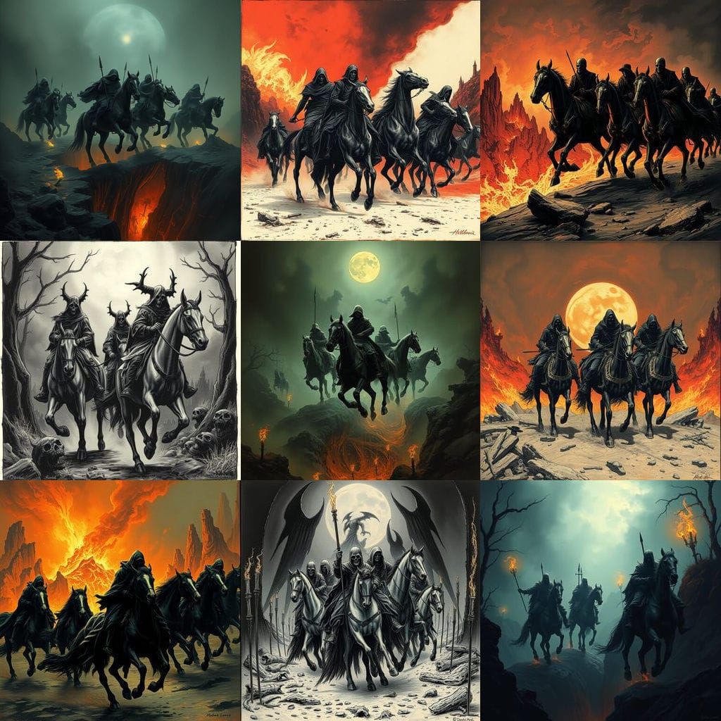 Surreal Headless Horsemen Ride into Hell in Dark Fantasy Art