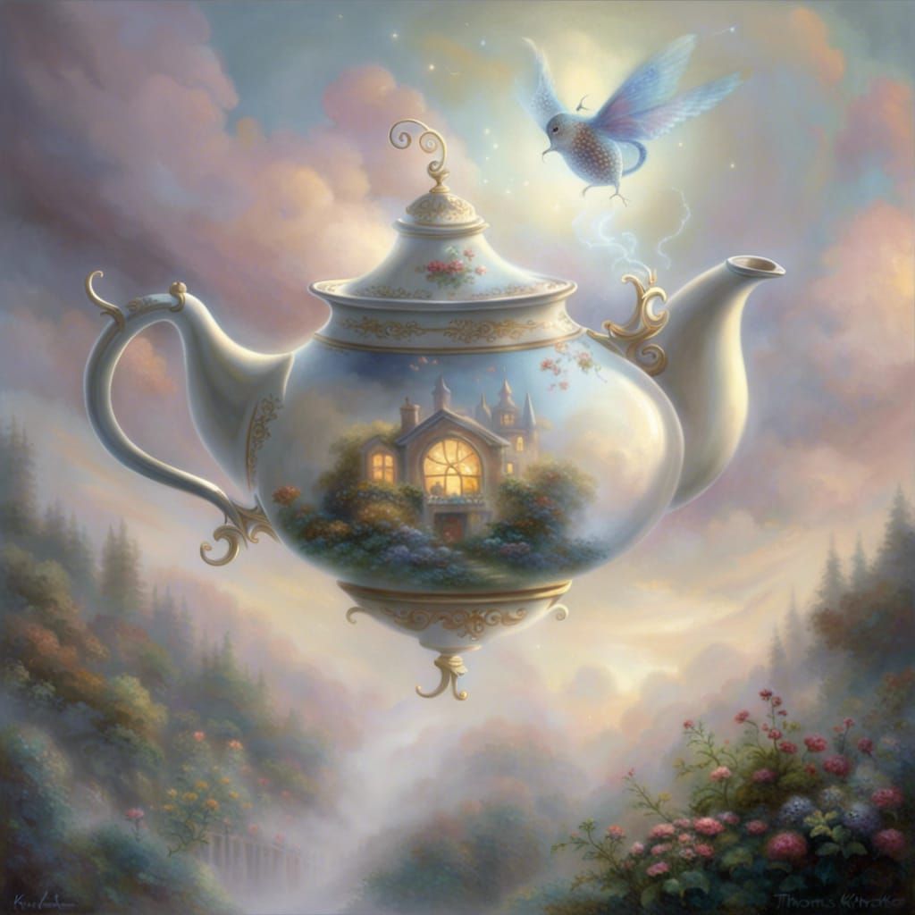 Ethereal Flying Teapot in Fantasy Style