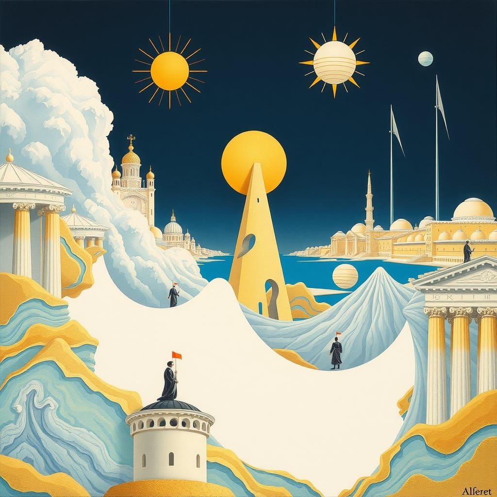 Abstract Gouache with Gold and Ultramarine