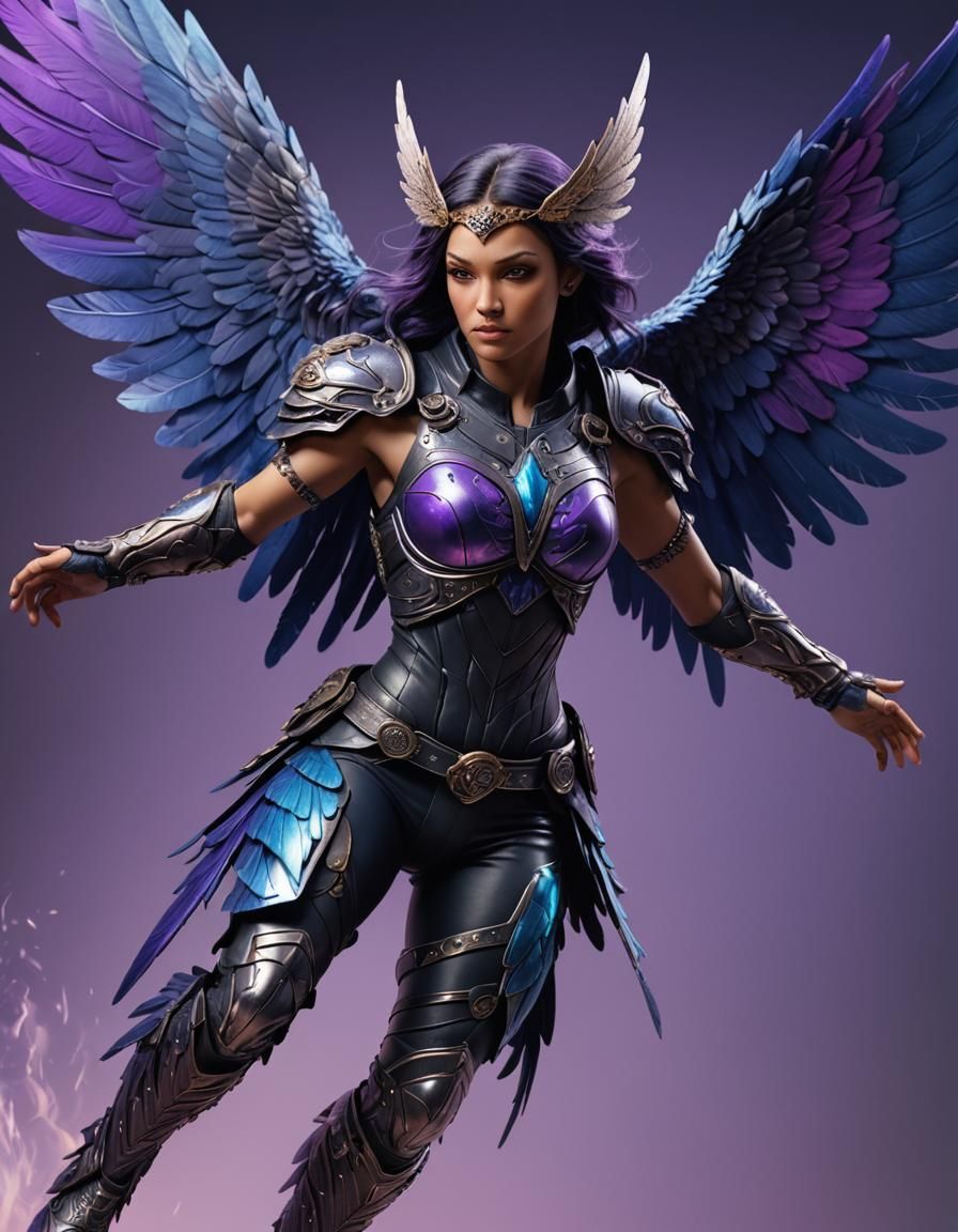 Athletic Dark Angel in Flight, Comic Book Style