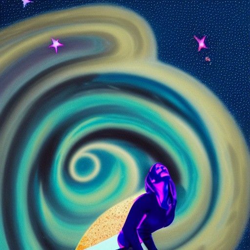 Girl Surfing a Galaxy Wave in Mixed Media