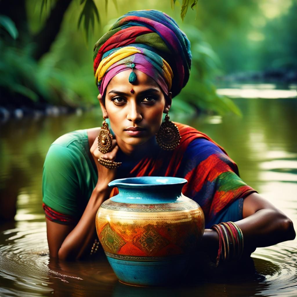 Beautiful Indian Woman in Jungle: Vintage Photography