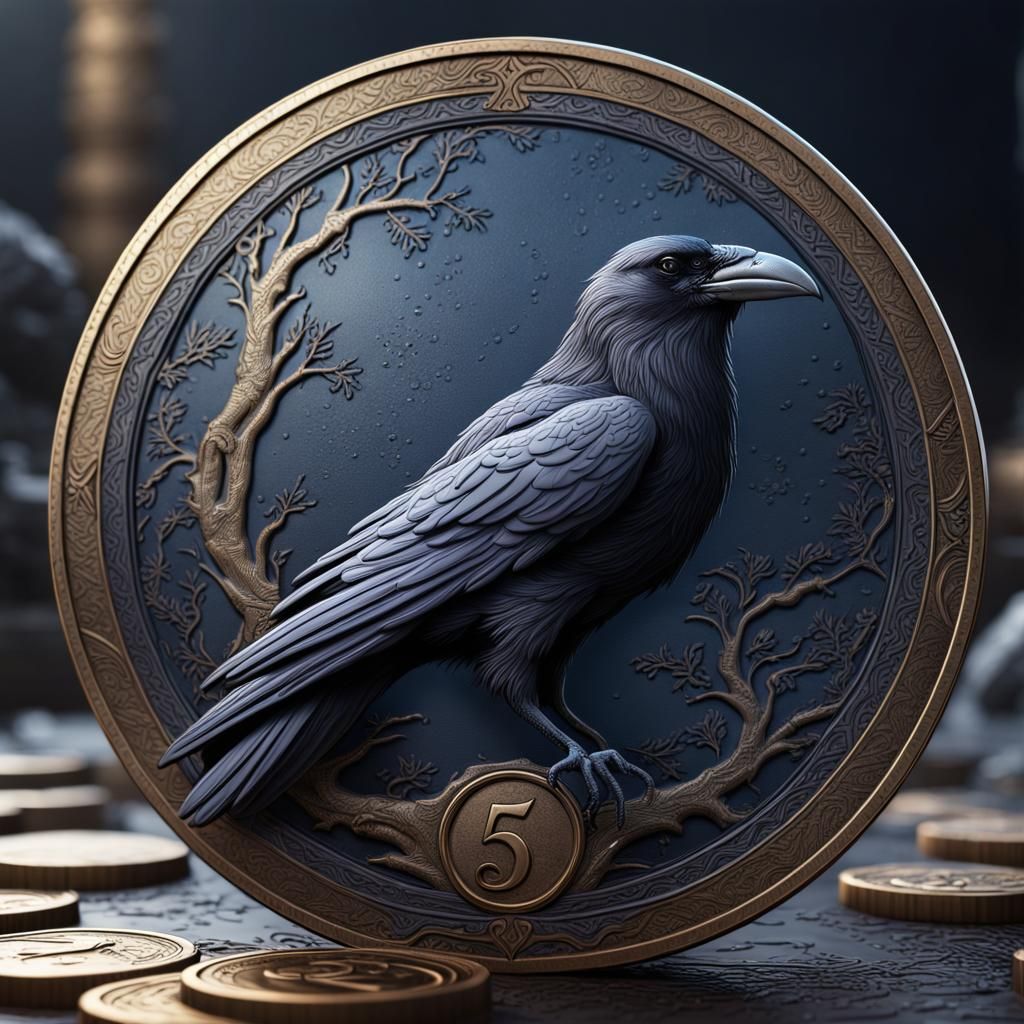 Raven Coin Matte Painting in Deep Color