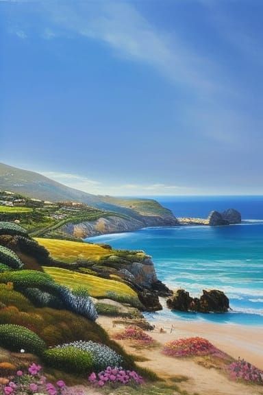 Mediterranean Coastal Landscape Painting in Baroque Style