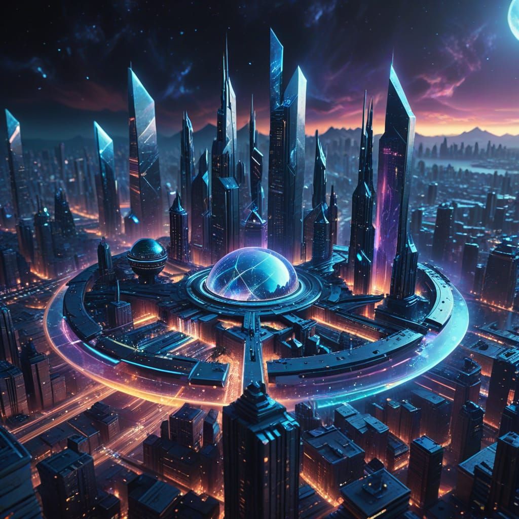 Futuristic Astral Cityscape in Isometric View