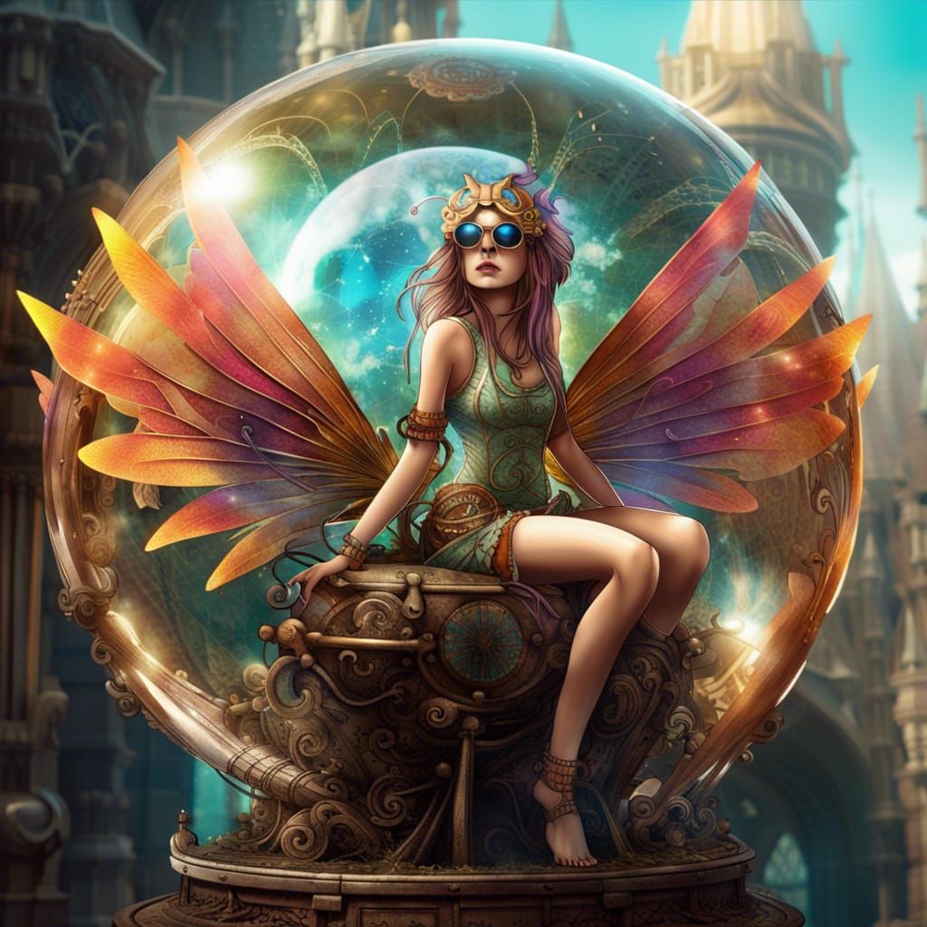 intricately detailed Fairy with wings, facing the front, bre...