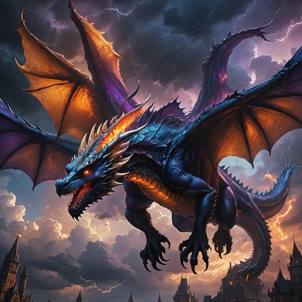 Dramatic Dragon Descent in Dark Fantasy Style