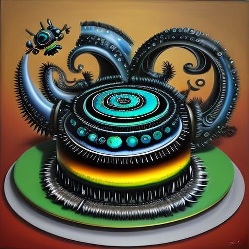 Alebrije Robot Birthday Cake with Ferrofluid Details