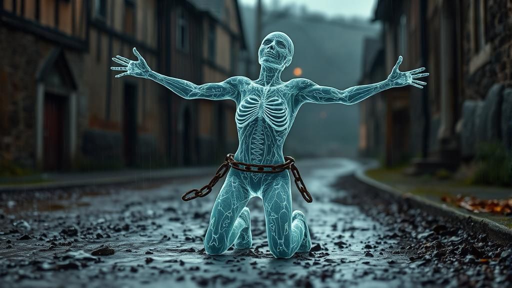 Ghostly Hologram Figure in Gothic Sci-Fi Nightmare