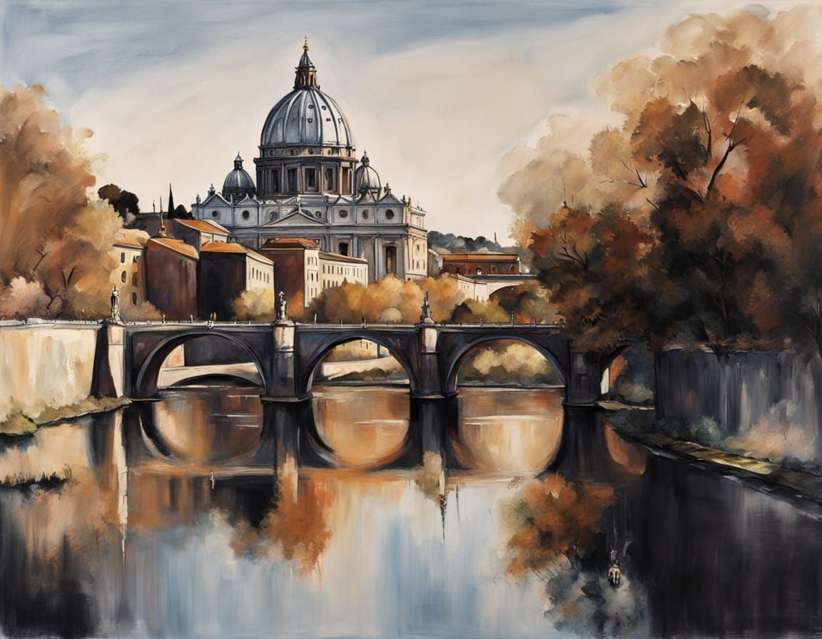 Vintage-Style Vatican City Scene with St. Peter's Basilica