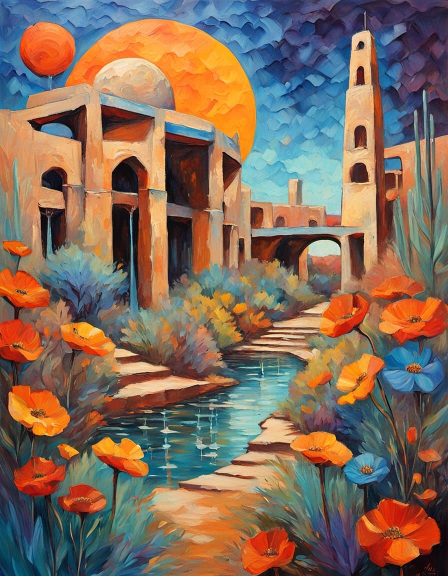 Arcosanti Matriarchal City as Impasto Oil Painting