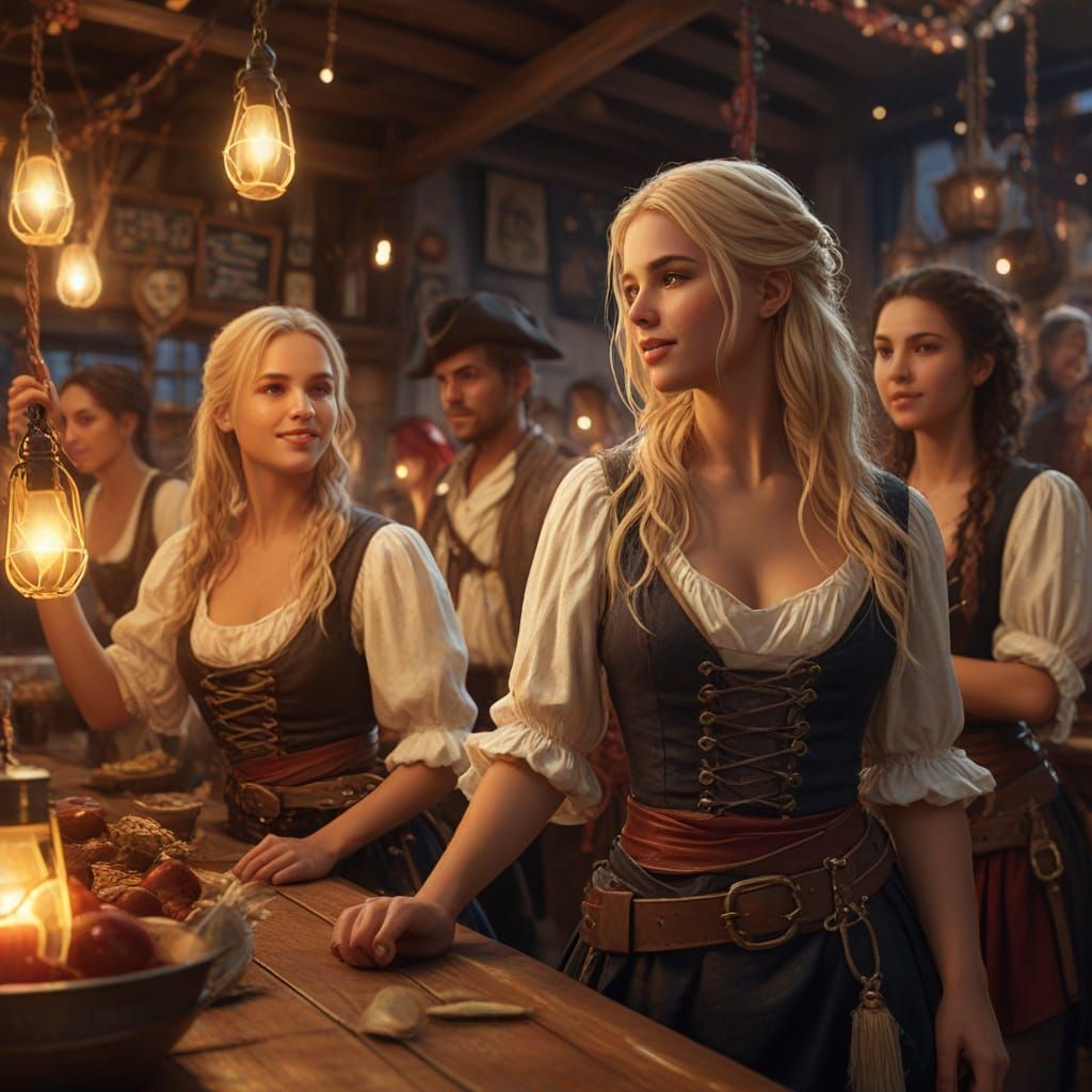 Pirate Party in Tavern: Vibrant Oil Painting