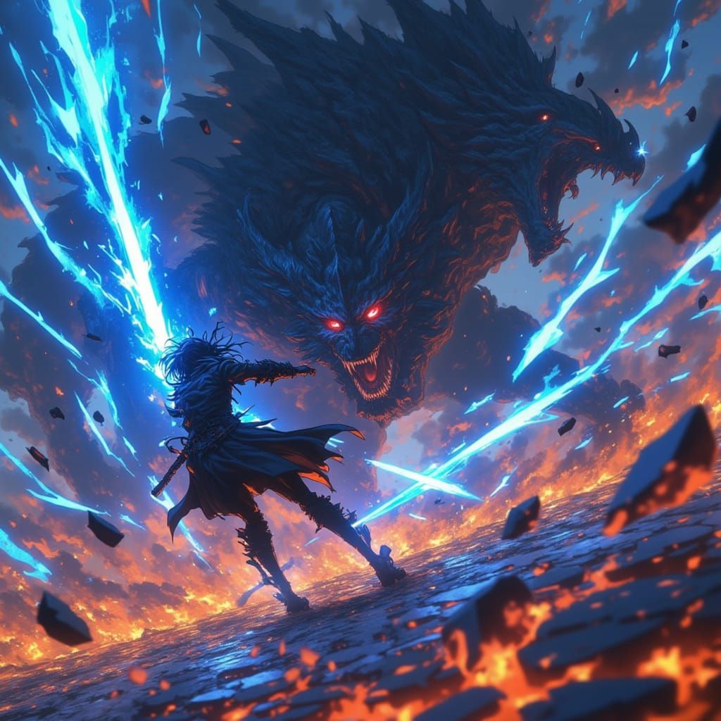 Anime Warrior With Void Eyes Battles Demon