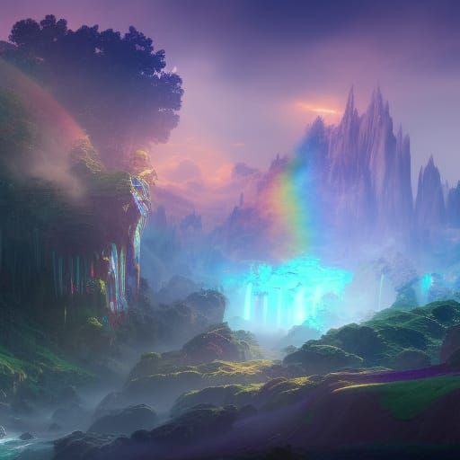 Fantastical Kingdom in Rainbow Colors: Detailed Matte Painti...