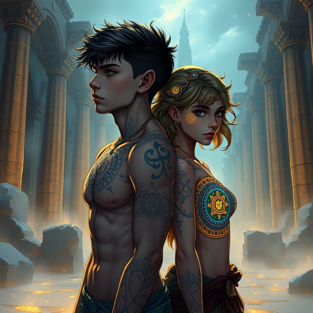 Celestial Tattoos: Boys in Ancient Ruins