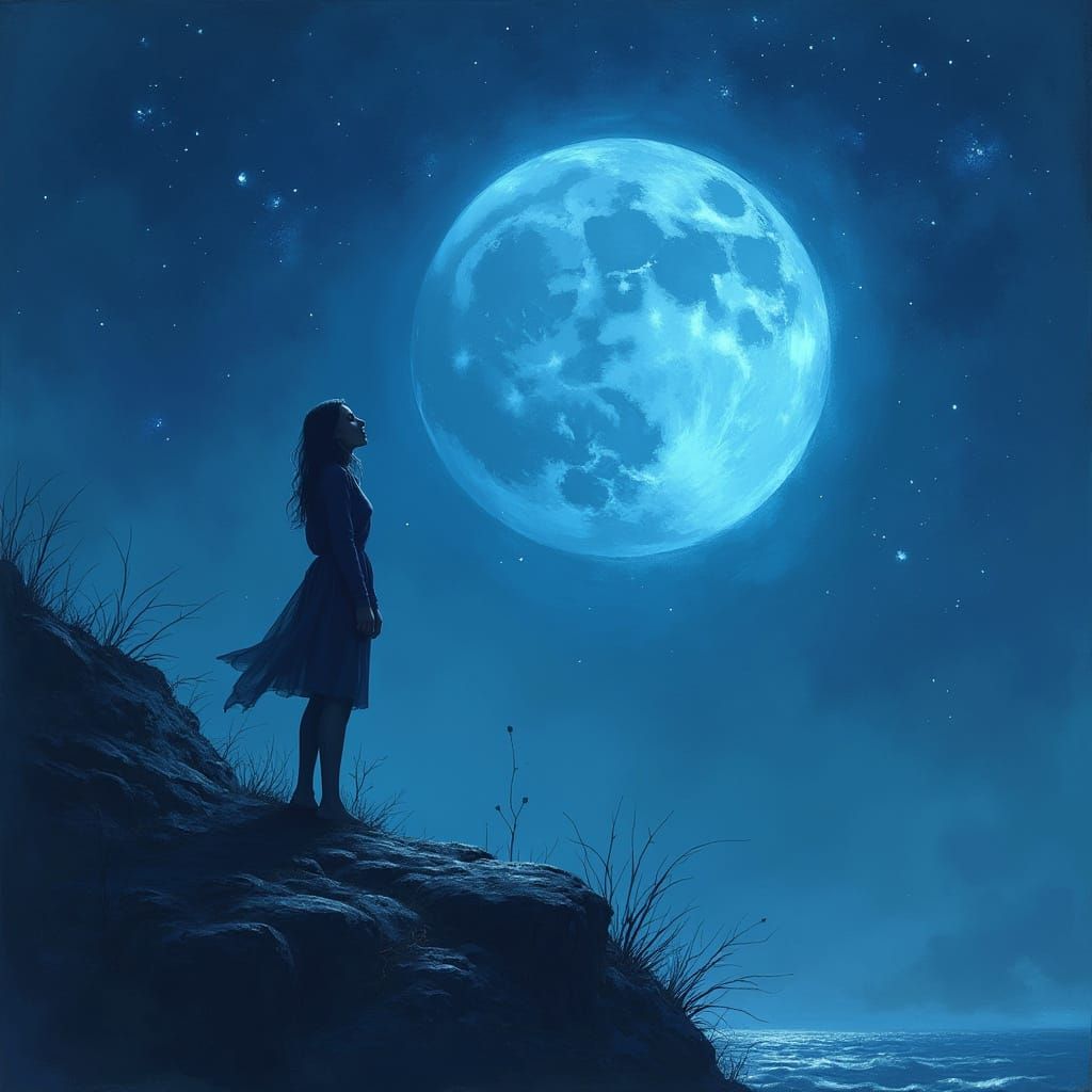 Soulful Figure Under a Midnight Blue Moon