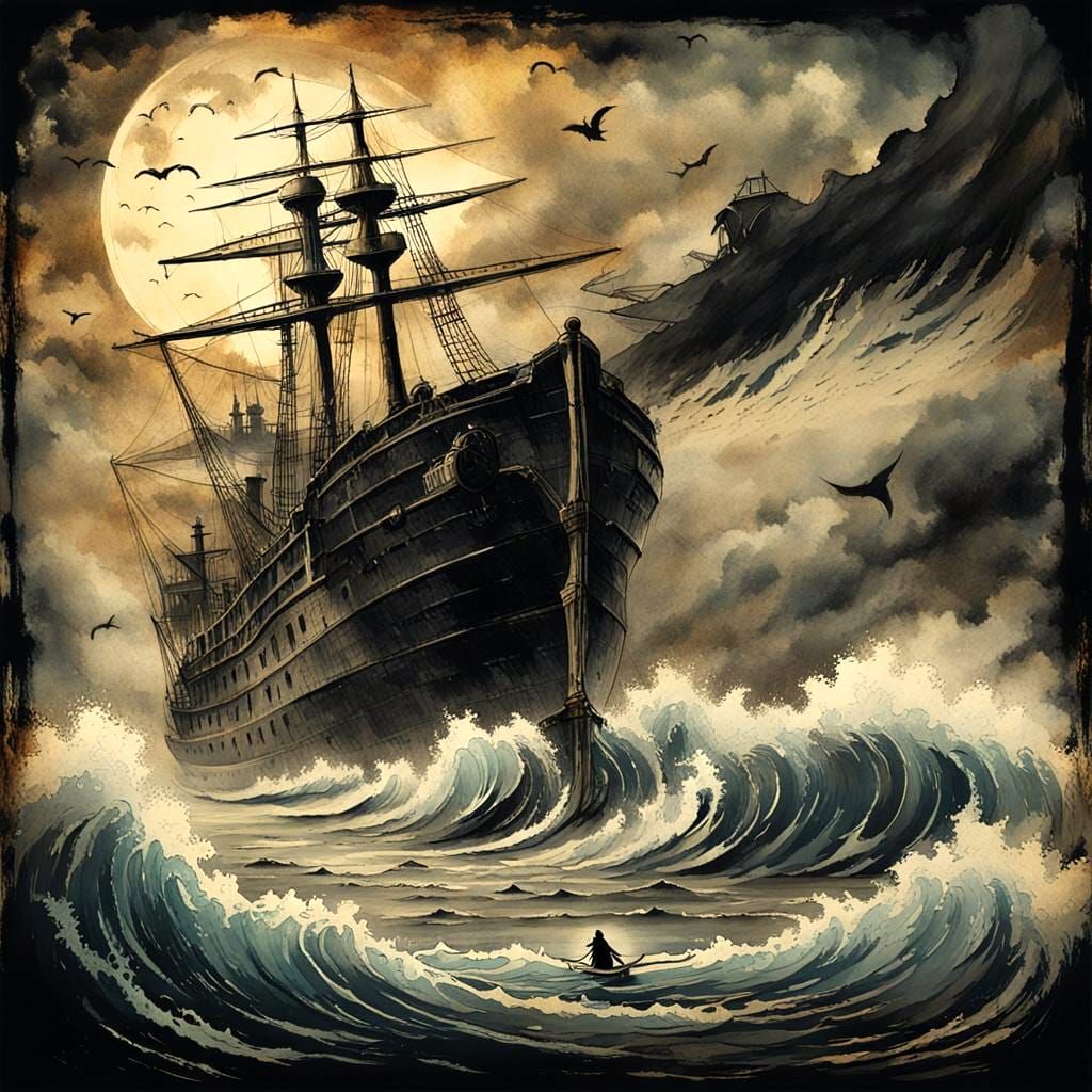 Grim Reaper Oversees Shipwreck in Steampunk Ink