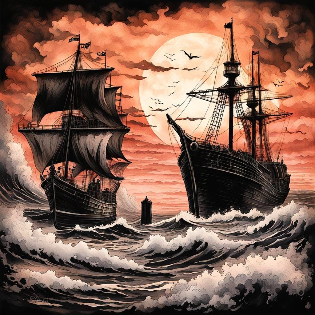 Grim Reaper Watches Ship Devoured by Wave