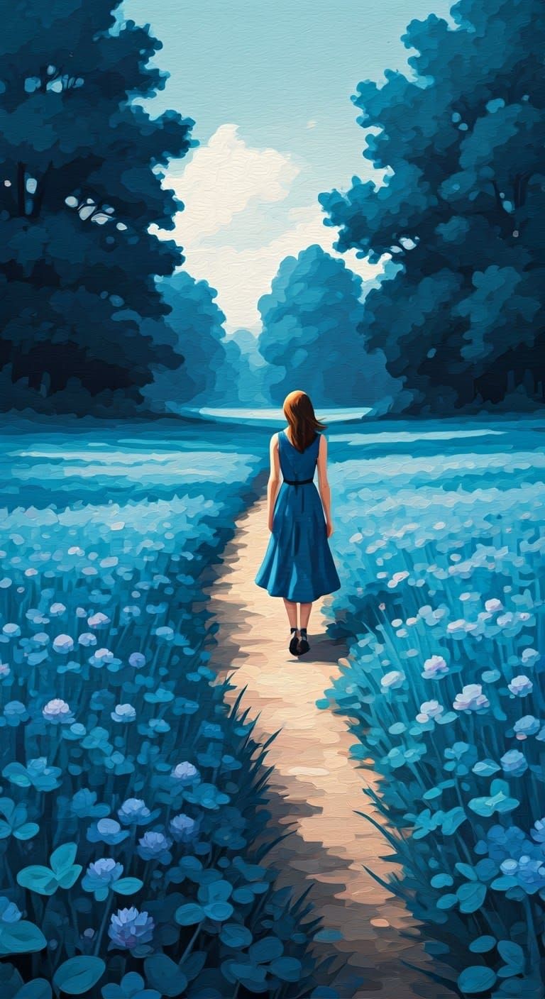 Abstract Figure in Blue Clover Field