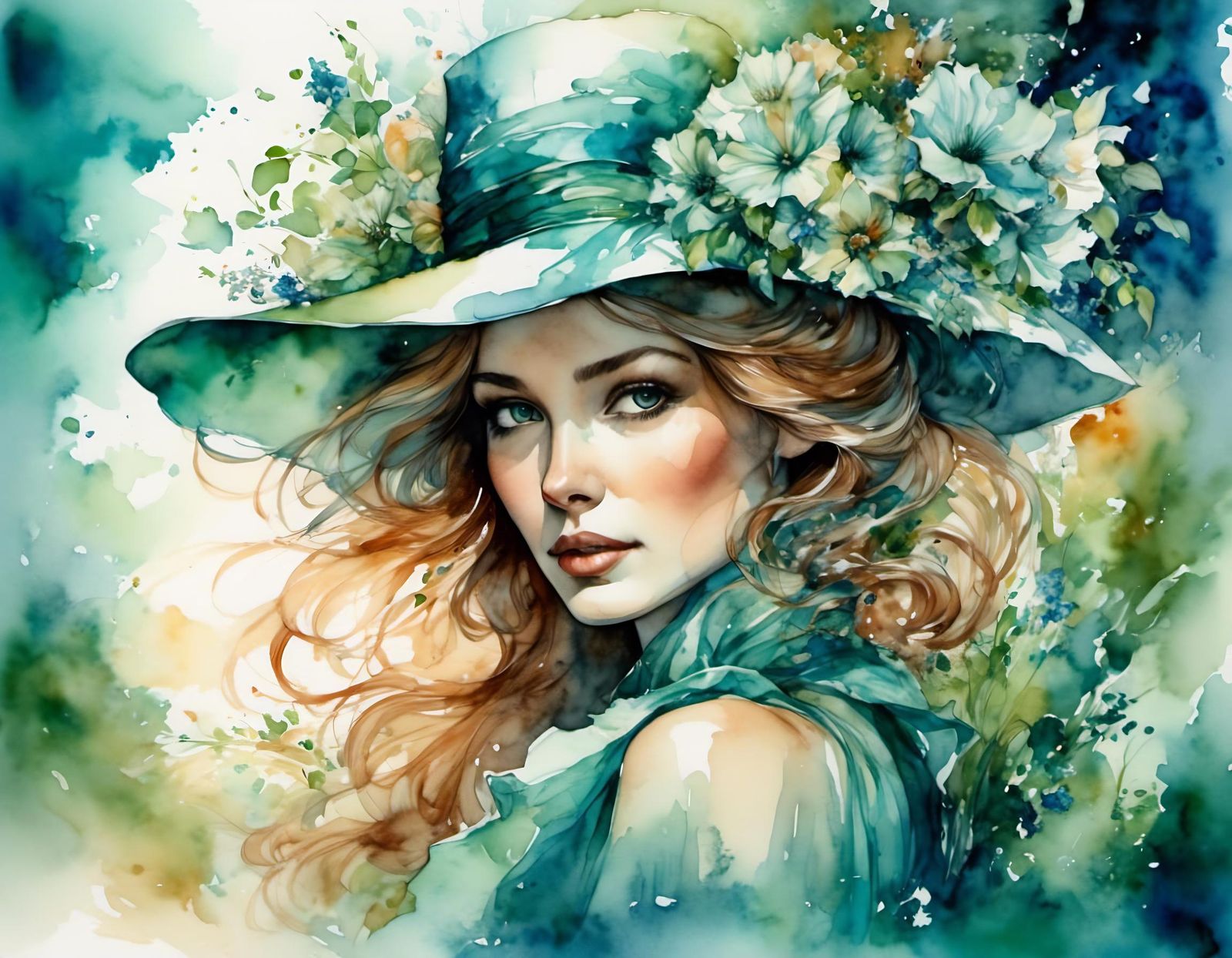 The Lady in Turquoise.Watercolour