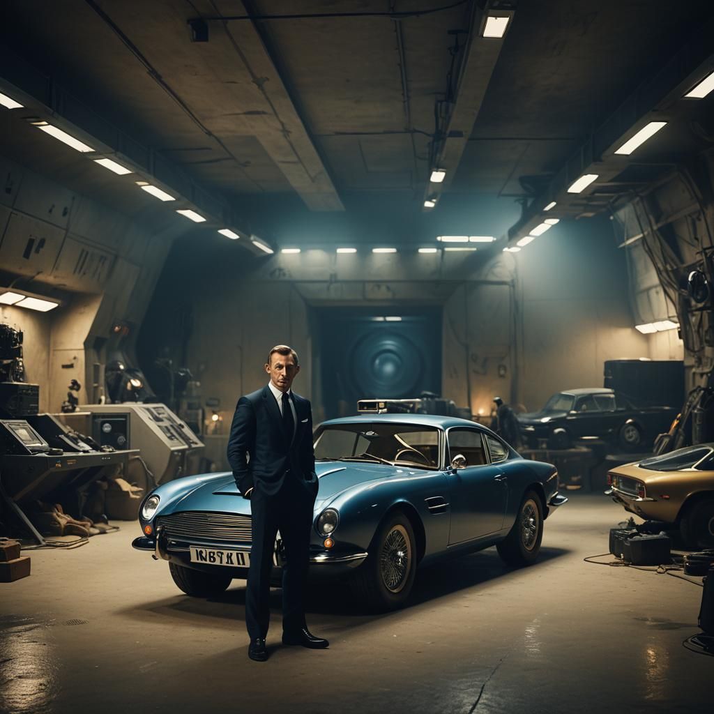 James Bond in High-Tech Bunker: Cinematic Film Still