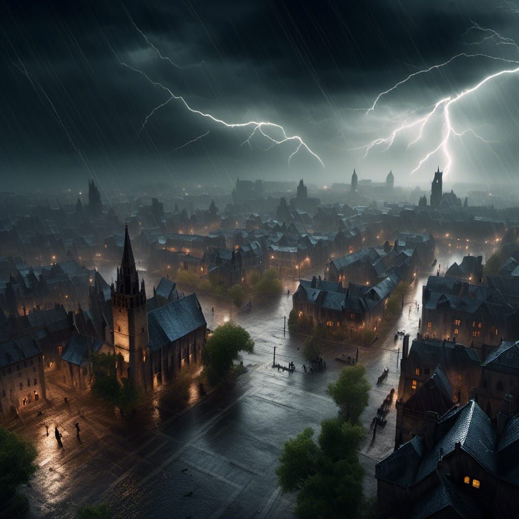 Stormy Medieval City in Fantasy Style
