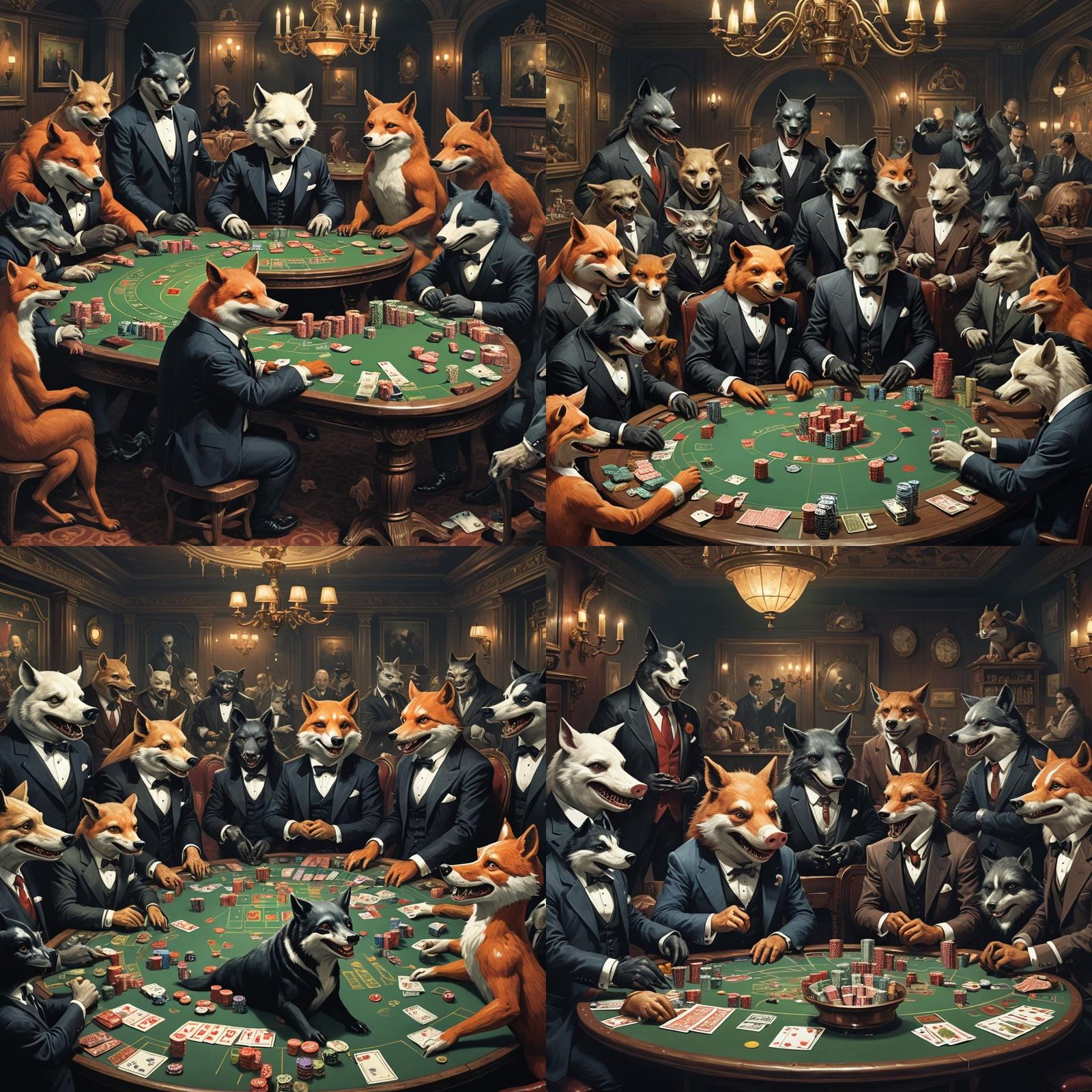 Sinister Animal Gamblers in Gouache Style
