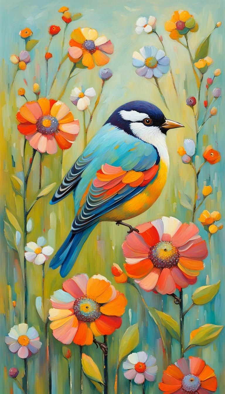 Colorful Birds in Neo-Impressionist Oil Painting